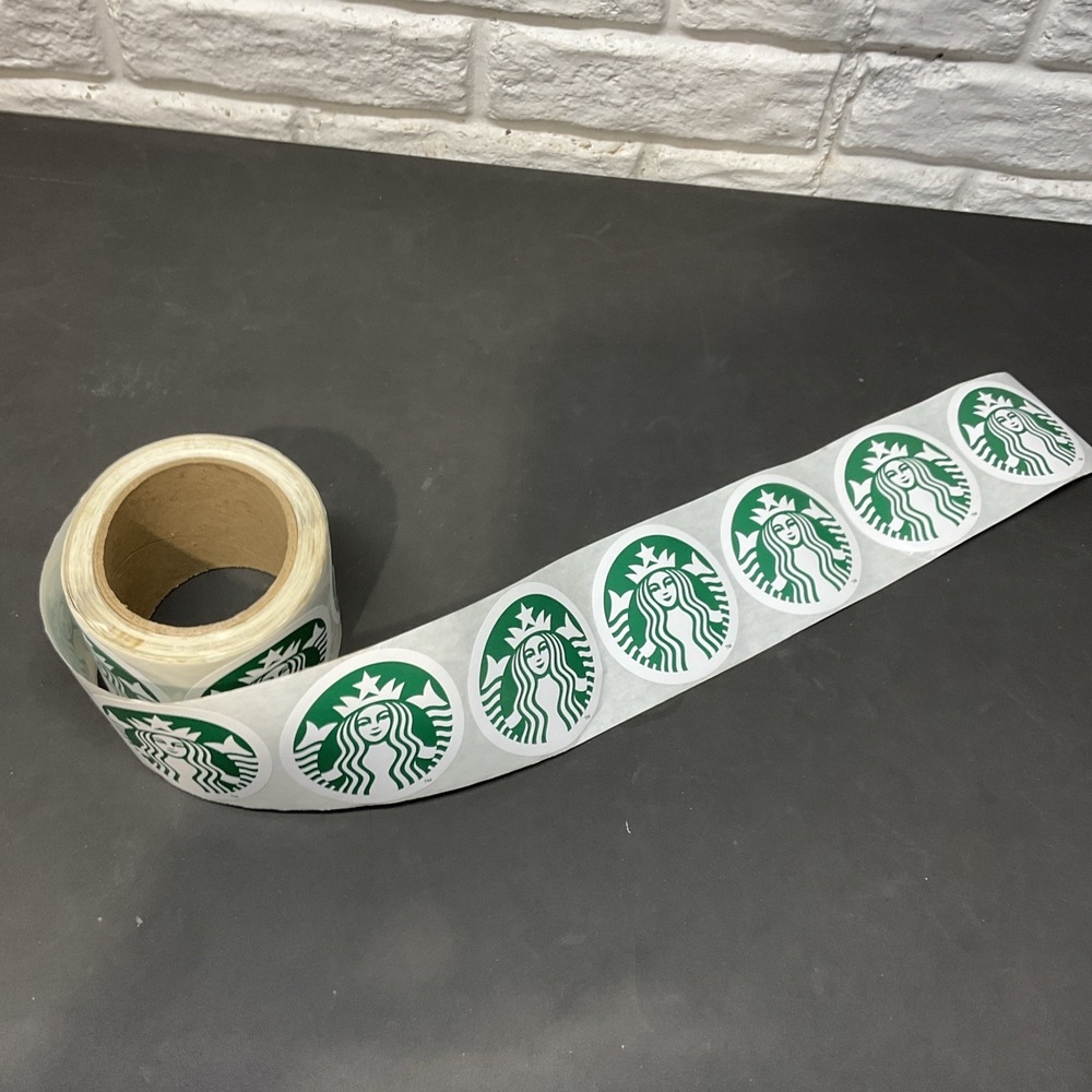 Roll of Authentic Starbucks Coffee Stickers twin-tailed Siren Logo 3" Round 100+